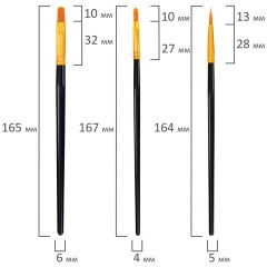 Кисти набор 10 шт., синтетика, черные, № 2/0-8 (Круглые; Овальные; Плоские; Лайнеры), WBZ (ВБЗ), 201084 - фото 15