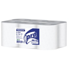 Полотенца бумажные с центральной вытяжкой 150 м, PROtissue (M1) PREMIUM, 2-слойные, белые, КОМПЛЕКТ 6 рулонов, С224