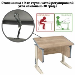 Стол-парта регулируемый "ДЭМИ" СУТ.41, 750х550х530-815 мм, бежевый каркас, пластик серый, дуб сонома (КОМПЛЕКТ) - фото 4