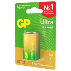 Батарейка 1 шт., GP Ultra G-Tech, Крона (6LR61, 6LF22, 1604A), алкалиновая, блистер, 1604AU-5CR1 - фото 6