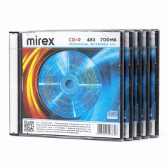 Диск CD-R MIREX, 700 Мб, 48x, Slim Case, КОМПЛЕКТ 5 шт., UL120051A8F - фото 2