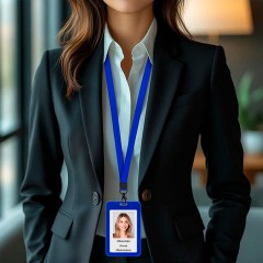 Бейдж вертикальный (85х54 мм), лента 45 см с карабином, СЛАЙДЕР, синий, BRAUBERG EXTRA, 238830 - фото 4