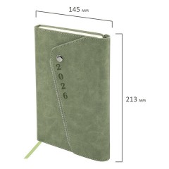 Ежедневник датированный 2026, А5, 145х213 мм, BRAUBERG "Jacket", под кожу, клапан, держатель, зеленый, 117402 - фото 2