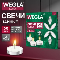 Свечи чайные литые в гильзе WEGLA (ВЕГЛА) EXTRA, до 4 часов горения, вес 10 грамм, КОМПЛЕКТ 25 штук, 702570 - фото 5