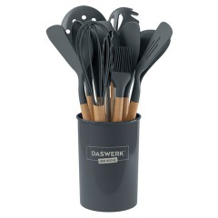 Набор силиконовых кухонных принадлежностей с деревянными ручками 12 в 1, серый, DASWERK (ДАСВЕРК), 608194 - фото 2