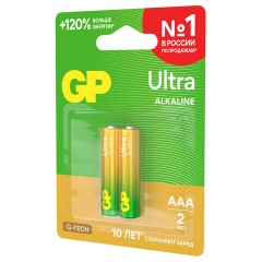 Батарейки КОМПЛЕКТ 2 шт., GP Ultra G-Tech, AAA (LR03, 24А), алкалиновые, мизинчиковые, 24AUA21-2CRSBC2 - фото 6