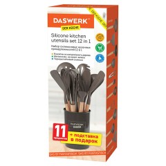 Набор силиконовых кухонных принадлежностей с деревянными ручками 12 в 1, серо-коричневый, DASWERK (ДАСВЕРК), 608195 - фото 4