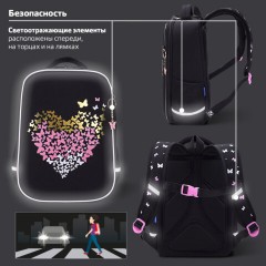 Ранец BRAUBERG LIGHT, 1 отделение, с брелоком, "Сияющее сердце", фольгированная печать, 36х26х13 см, 272029 - фото 18