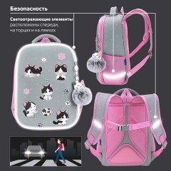Ранец BRAUBERG LIGHT, 1 отделение, с брелоком, "Играющие котики", плюшевые нашивки, 36х26х13 см, 272030 - фото 16