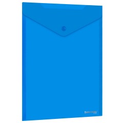 Папка-конверт с кнопкой прозрачная А4 BRAUBERG UNIVERSAL, вертикальная, синяя, 0,15 мм, 273076