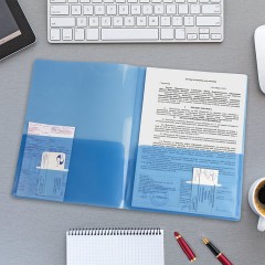 Папка-уголок с 2 карманами BRAUBERG, синяя, 0,18 мм, 224883 - фото 7