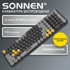 Клавиатура беспроводная USB, 105 клавиш, SONNEN K303BY, черная / серая / желтая, 513952 - фото 11