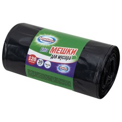 Мешки для мусора 120 л, черные в рулоне 20 штук прочные, ПВД 35 мкм, 70x110 см, серия Extra, BOOMHOUSE (БУМХАУС), 702662