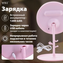 Зеркало настольное с LED-подсветкой для макияжа, диаметр 17 см, 3 режима свечения, аккумулятор 1200 mAh, цвет розовый, WBZ (ВБЗ), 609331 - фото 17