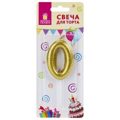 Свеча-цифра для торта "0" золотая с глиттером, 6 см, ЗОЛОТАЯ СКАЗКА, на шпажке, в блистере, 591413 - фото 5