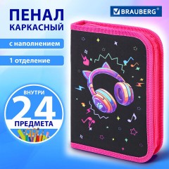 Пенал BRAUBERG с наполнением, 1 отделение, 1 откидная планка, 24 предмета, 21х14 см, "Headphones", 273531 - фото 9
