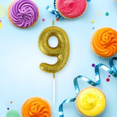Свеча-цифра для торта "9" золотая с глиттером, 6 см, ЗОЛОТАЯ СКАЗКА, на шпажке, в блистере, 591422 - фото 2