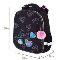 Ранец BRAUBERG LUMINOUS, 2 отделения, с брелоком, "Бриллианты", СВЕТЯЩИЙСЯ РИСУНОК, 38х29х16 см, 272070 - фото 10