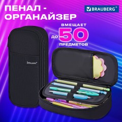 Пенал-органайзер BRAUBERG, 1 отделение, откидная планка, полиэстер, 22х10х6 см, "Глубокий черный", 273577 - фото 12