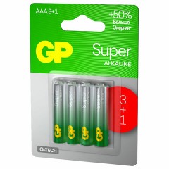 Батарейки КОМПЛЕКТ 4 шт., GP Super, AAA (LR03,24А), алкалиновые, мизинчиковые, ПРОМО 3+1, 24A3/1-2CR4 - фото 3