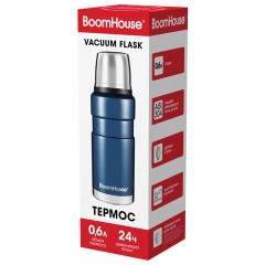 Термос 0,6 л, BOOMHOUSE (БУМХАУС) DARKBLUE, нержавеющая сталь SUS304, молотковая эмаль, крышка/кружка, синий, 700309 - фото 3