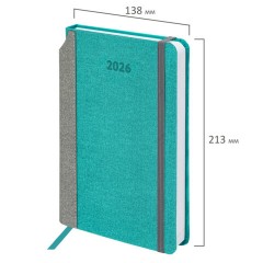 Ежедневник датированный 2026 А5 138x213 мм, BRAUBERG "Mosaic", под кожу, держатель для ручки, бирюза, 117110 - фото 3