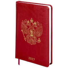 Ежедневник датированный 2027, А5, 138х213 мм, BRAUBERG "State", под кожу, красный, 118042