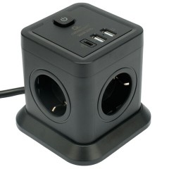 Сетевой фильтр CABLEXPERT Tower, 4 розетки, 10 А, 1 x Type-C PD, 20 Вт, 2 х USB, 2 м, черный, TWR-4-CU2-B-2 - фото 2