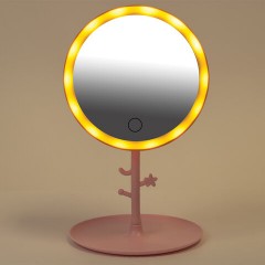 Зеркало настольное с LED-подсветкой для макияжа, диаметр 17 см, 3 режима свечения, аккумулятор 1200 mAh, цвет розовый, WBZ (ВБЗ), 609331 - фото 7