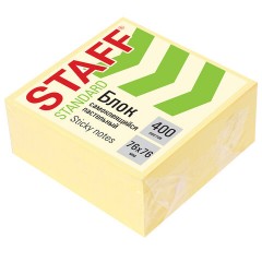 Блок самоклеящийся (стикеры) STAFF STANDARD, ПАСТЕЛЬНЫЙ 76х76 мм, желтый, 400 листов, 116586