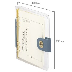 Блокнот А5 180x235 мм, BRAUBERG "Fabulous", гибкий, на кольцах, застежка, 80 л., голубой, 116193 - фото 2