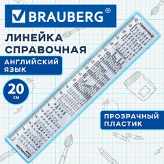 Линейка пластиковая 20 см BRAUBERG, справочная, английский язык, 210900 - фото 2