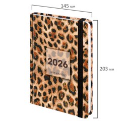 Ежедневник датированный 2026 с резинкой 145х203 мм, А5, BRAUBERG, твердый, фольга, "Леопард", 117334 - фото 2