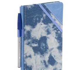 Блокнот А5 135x210 мм BRAUBERG "Denim", ткань/экокожа, резинка, держатель, 80 л., клетка, голубой, 117138 - фото 6