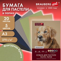 Бумага для пастели ФАКТУРНАЯ, А3, в папке, 20 листов, 5 цветов, 270 г/м2, BRAUBERG ART, 117756 - фото 4
