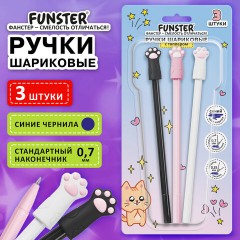Ручки с топпером шариковые FUNSTER (ФАНСТЕР) "CAT PAWS", НАБОР 3 ШТУКИ, СИНИЕ, пишущий узел 0,7 мм, линия письма 0,35 мм, 144375 - фото 12