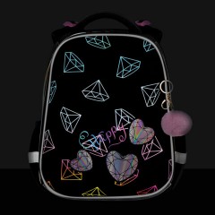 Ранец BRAUBERG LUMINOUS, 2 отделения, с брелоком, "Бриллианты", СВЕТЯЩИЙСЯ РИСУНОК, 38х29х16 см, 272070 - фото 8