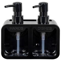 Дозатор DOUBLE для мыла/геля и моющего средства/шампуня, 2х350 мл, органайзер для губок и щеток, ЧЕРНЫЙ, 10х18х17 см, LAIMA HOME, 700045 - фото 3