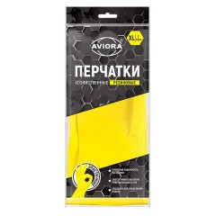 Перчатки МНОГОРАЗОВЫЕ латексные AVIORA, хлопчатобумажное напыление, размер XL (очень большой), желтые, вес 38 г, 402-569 - фото 2