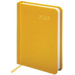 Ежедневник датированный 2027, МАЛЫЙ ФОРМАТ, 100х150 мм, А6, BRAUBERG "Select", балакрон, желтый, 118115