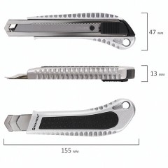 Нож канцелярский 18 мм, КОМПЛЕКТ 2 штуки + 10 ЛЕЗВИЙ, BRAUBERG Metallic, металлический корпус, 273929 - фото 7