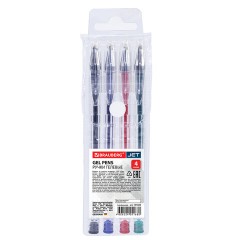 Ручки гелевые BRAUBERG "Jet", НАБОР 4 ЦВЕТА, узел 0,5 мм, линия письма 0,35 мм, 141023