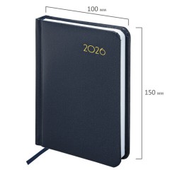 Ежедневник датированный 2026, МАЛЫЙ ФОРМАТ 100х150 мм, А6, BRAUBERG "Select", балакрон, темно-синий, 117259 - фото 2