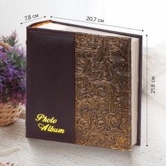 Фотоальбом BRAUBERG на 300 фото 10х15 см, под кожу, бумажные страницы, бокс, коричневый + золото, 391118 - фото 14