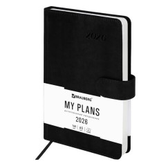 Ежедневник датированный 2026 А5 138x213 мм, BRAUBERG "Legend", под кожу, застежка, черный, 117070