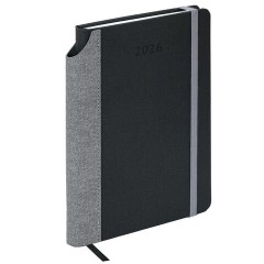 Ежедневник датированный 2026 А5 138x213 мм, BRAUBERG "Mosaic", под кожу, карман для ручки, черный, 117114