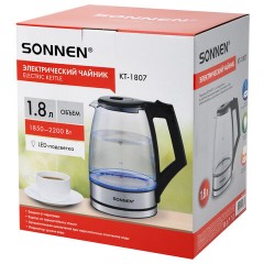 Чайник электрический SONNEN KT-1807, 1,8 л, 2200 Вт, термостойкое стекло, внутренняя подсветка синяя, нержавеющая сталь, 455140 - фото 16