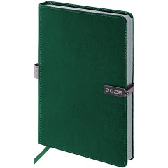 Ежедневник датированный 2026 А5 138x213 мм, BRAUBERG "Inspiration", под кожу, цветной срез, темно-зеленый, 117477