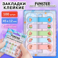 Закладки клейкие Z-сложения FUNSTER (ФАНСТЕР) "Капибары", 45х12 мм, 100 шт. (5 цветов х 20 листов), в диспенсере, 116694 - фото 2