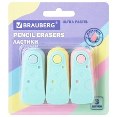 Ластики BRAUBERG "ULTRA PASTEL", НАБОР 3 ШТУКИ, 57х24х15 мм, ассорти пастель, бирюзовый пластиковый держатель, блистер, 272689 - фото 14
